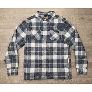 CAT Caterpillar Mens Small Sherpa Lined Flannel Shirt Jacket Plaid Shacket Gray